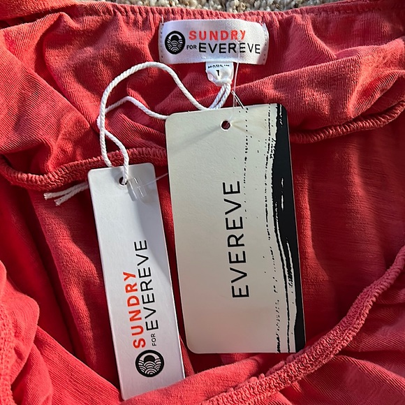 Sundry for Evereve NWT Beautiful Coral Square Neck Ruched Dress **Size 1/S** - Picture 4 of 5